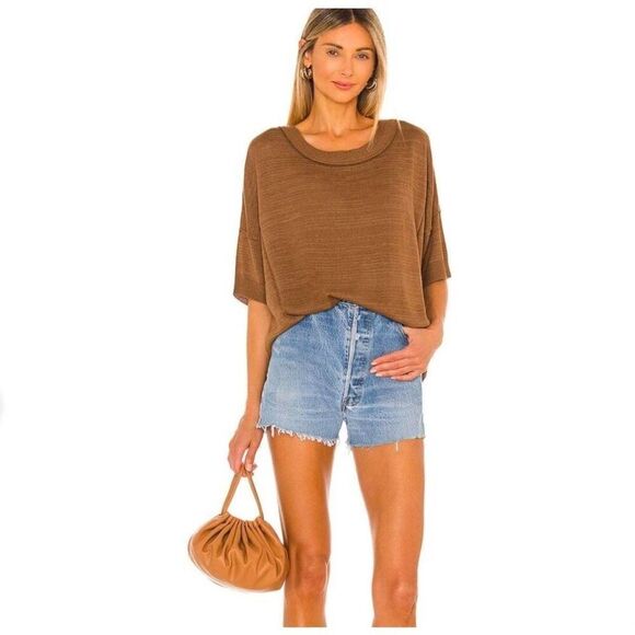 Free People Work From Home Pullover Sweater Top Mushroom - Picture 3 of 9